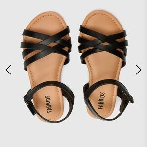 fabkids Black Strappy Sandals with Tan Footbed